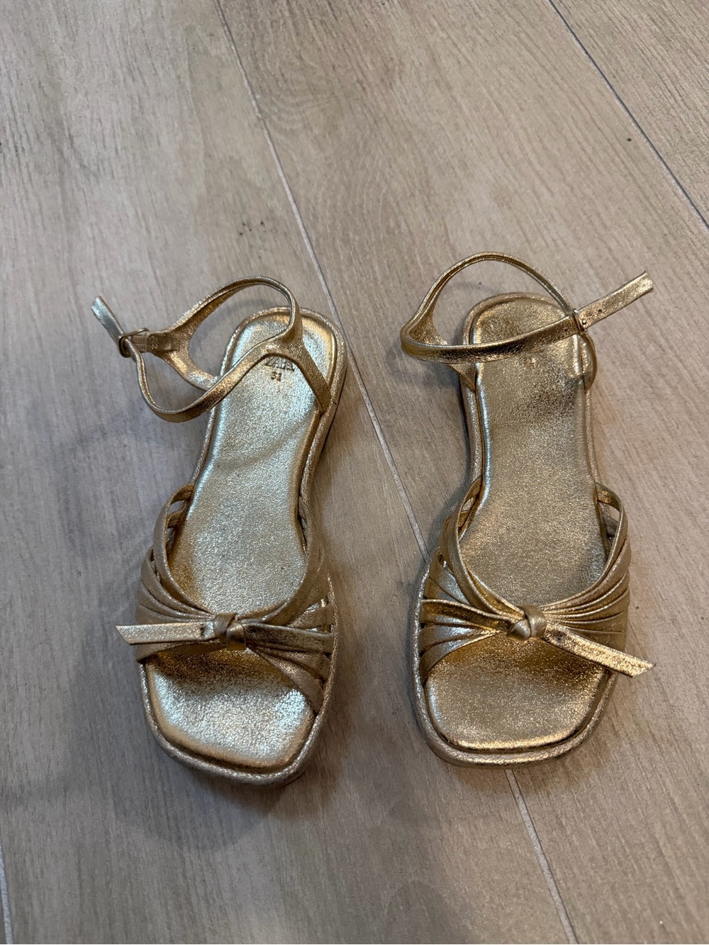 Zara Girls Metallic Gold Ankle-Strap Sandals